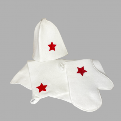 Набор банный "Со звездой" (шапка белая+рукавица+коврик)
